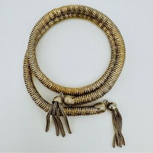 🟢 5/$20 Antique Coil Tassle Bracelet Unique Eclectic Unusual Gold Boho Vintage